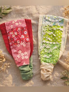 Boho Patchwork Wide Headbands Duo, Fits All Floral Lace Cotton Linen Hairbands